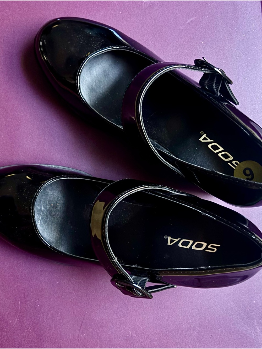 Soda Black Patent Mary Jane platforms with Buckle Strap